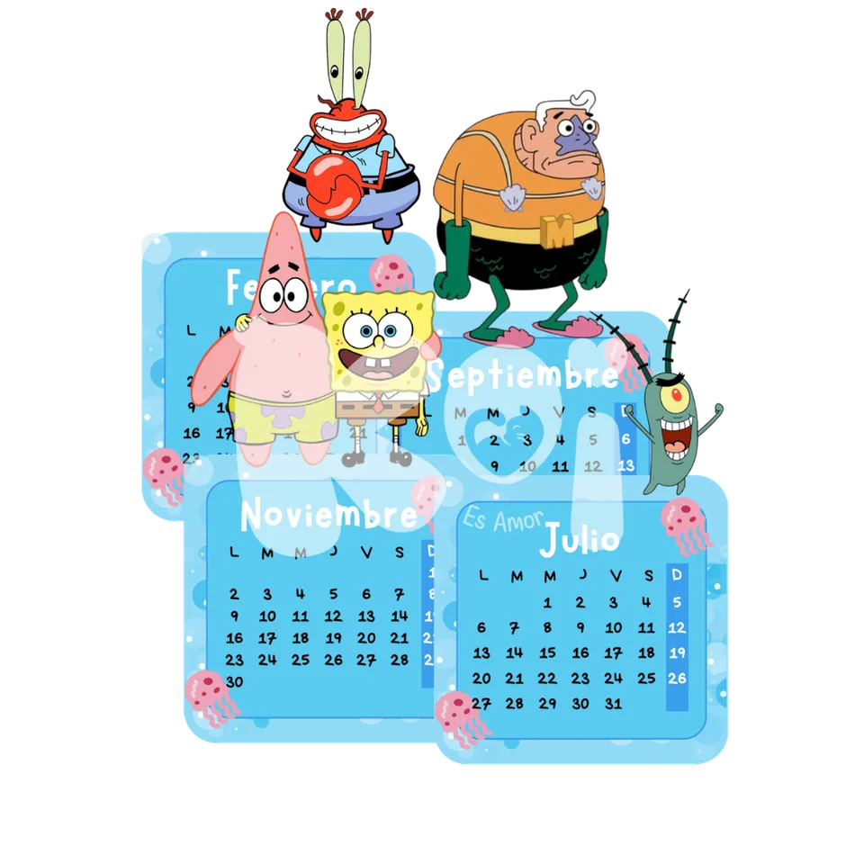 Calendário Bob Esponja 2027 para imprimir
