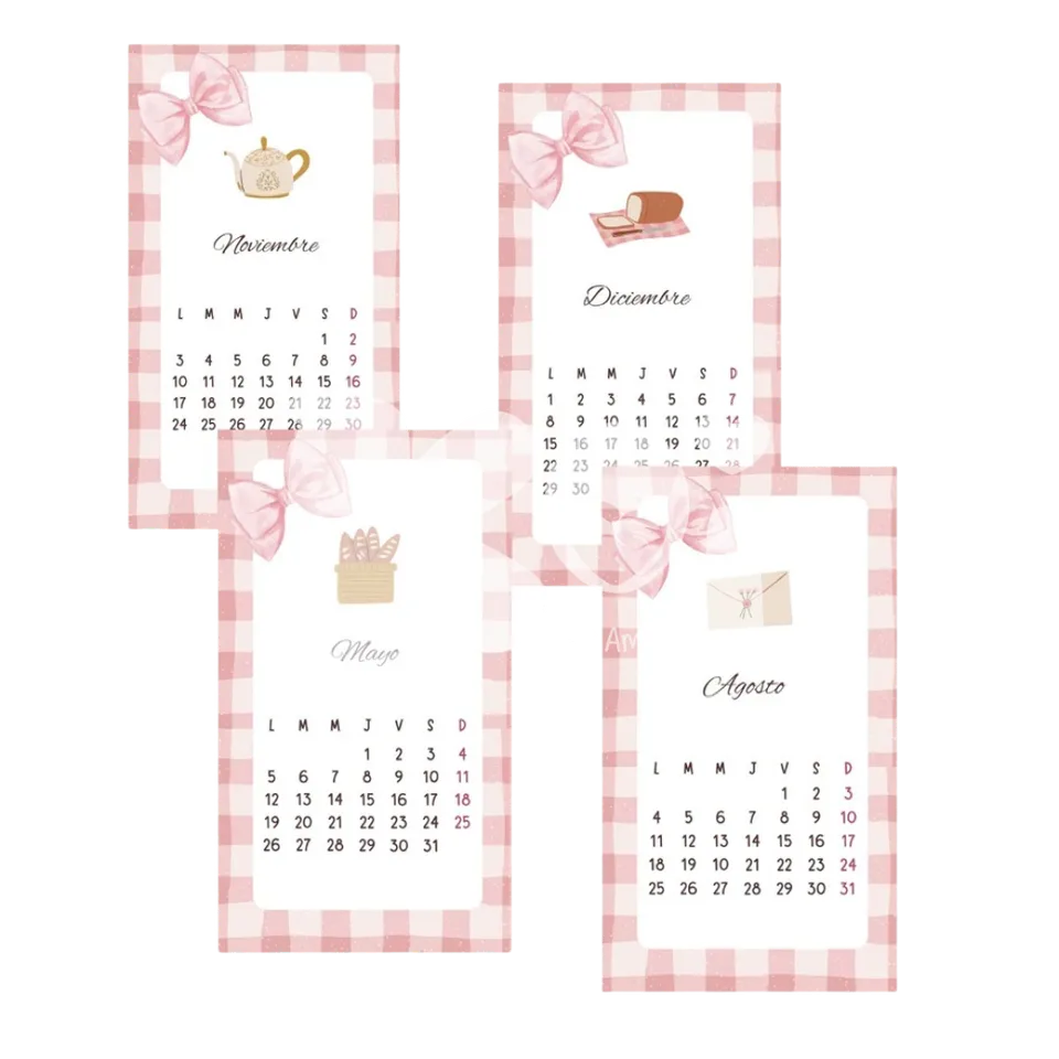 Calendário Coquette 2027 para imprimir