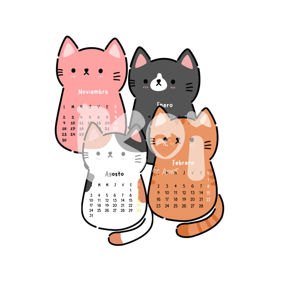 Calendário Gatinhos de corpo inteiro 2027 para imprimir