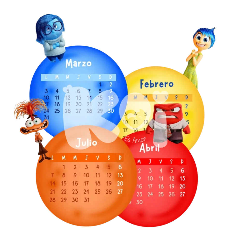 Calendário Divertida Mente 2027 para imprimir