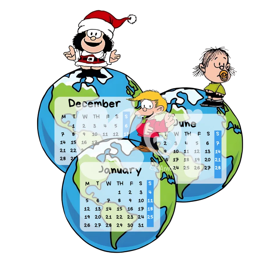 Calendário Mafalda mapa-múndi 2027 para imprimir