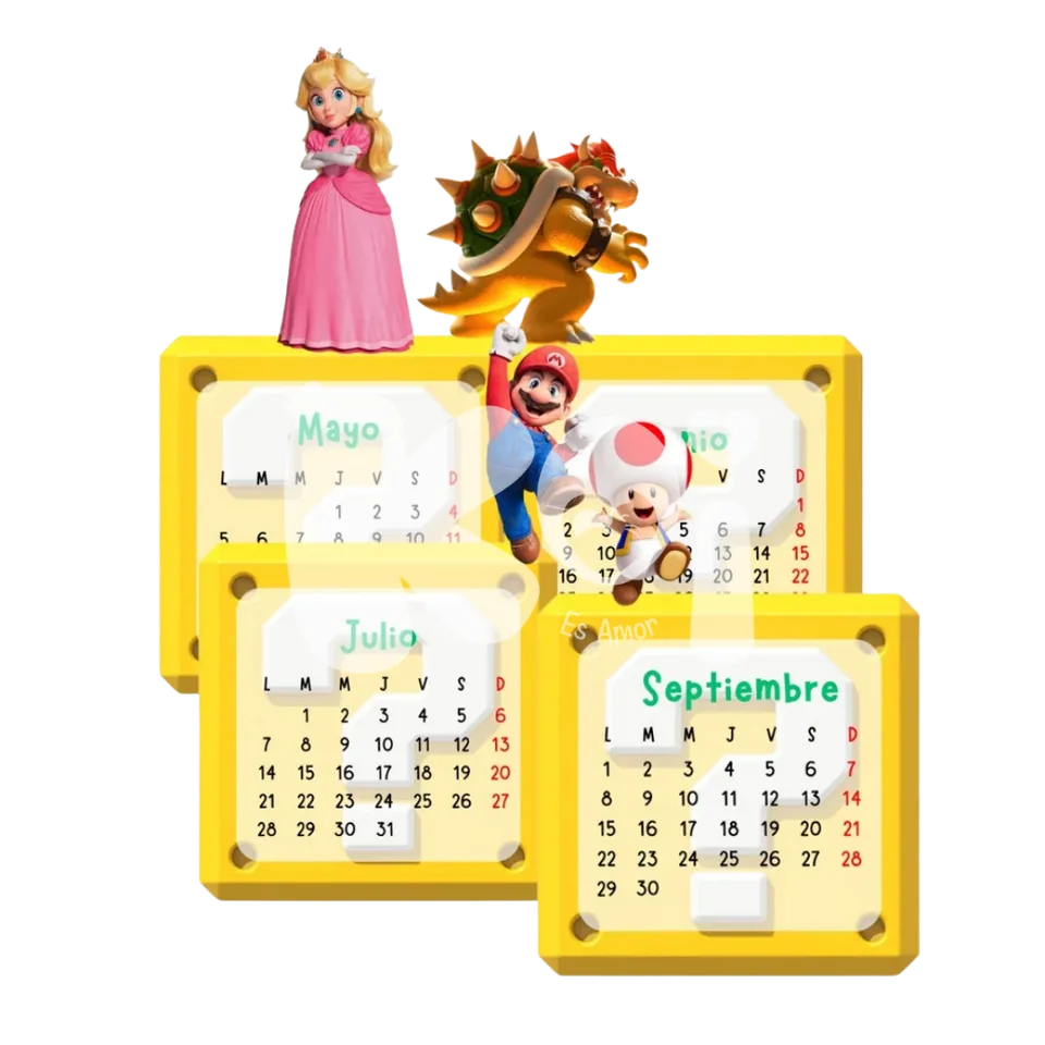 Calendário Mario Bros 2027 para imprimir