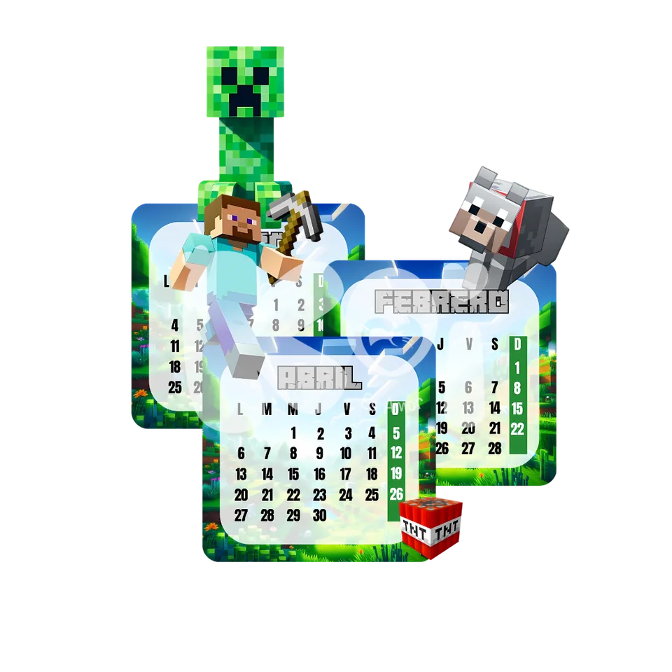 Calendário Minecraft 2027 para imprimir