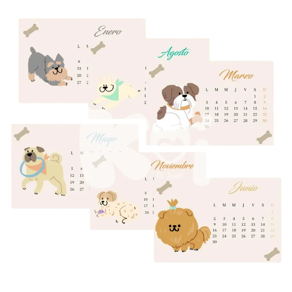 Calendário Cachorrinhos Vintage 2027 para imprimir