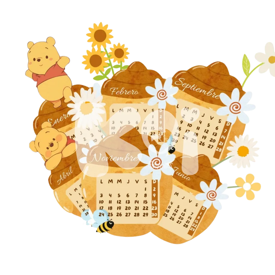 Calendário Ursinho Pooh 2027 para imprimir