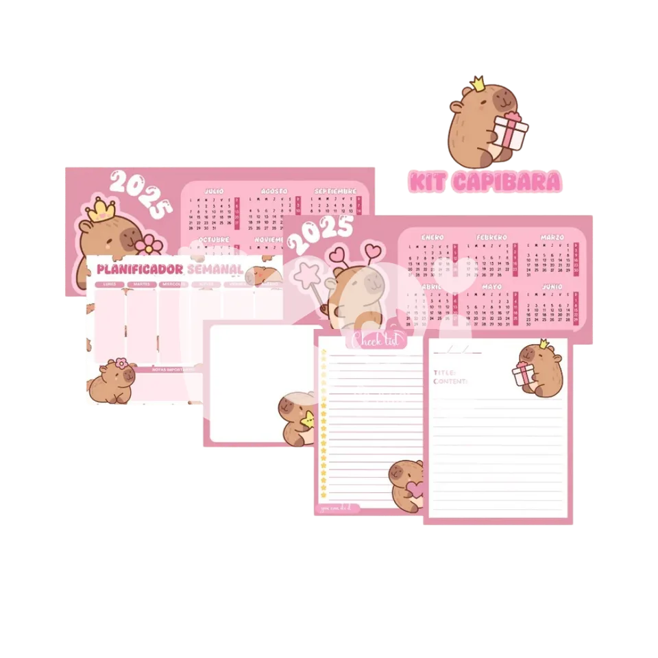 Kit de papelaria de capivara para imprimir